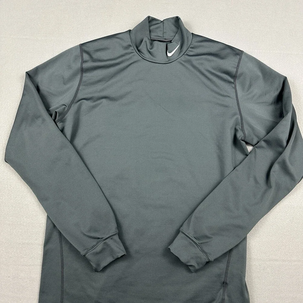 Nike Pro Shirt Men Large Gray Mock Neck Dri-FIT Long Sleeve Base Layer L